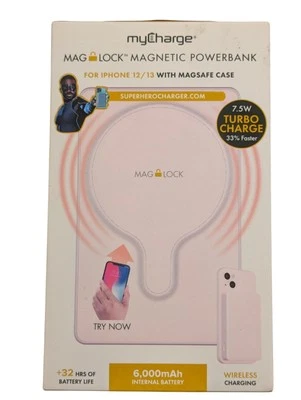 N6.N myCharge Mag 锁磁性移动电源 - 涡轮充电 - 32 小时 - 6Kmah - 粉红色 — 第 1/3 张图片