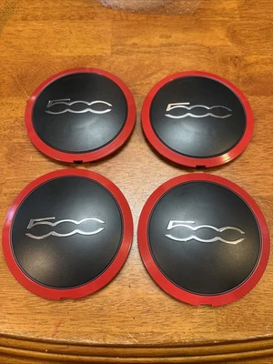 12-17 Fiat 500 68078419AC 68078421AC Rojo Tapacubos 5 1/4 Juego de 4 NUEVO Foto 1 de 4