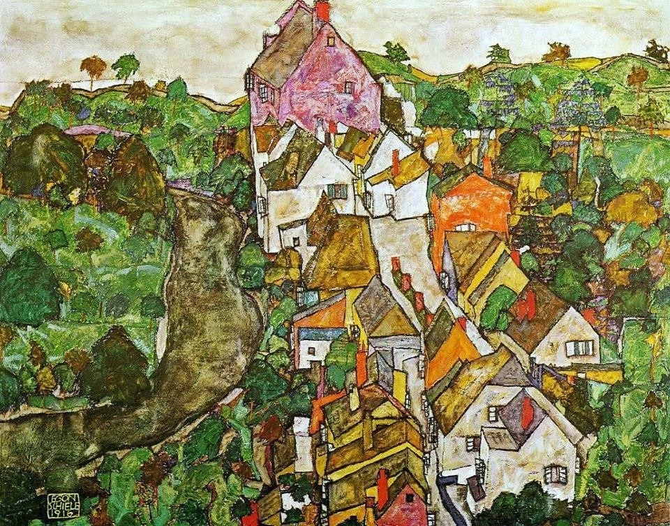 Impressão artística de arquivo Egon Schiele Landscape at Krumau 1916 17"x 22" - Imagem 1 de 1