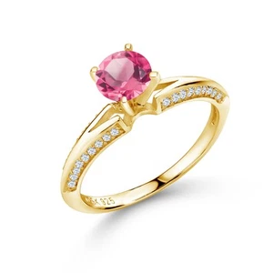 2.08 Ct Round Pink Mystic Topaz 18K Yellow Gold Plated Silver Ring - Picture 1 of 4
