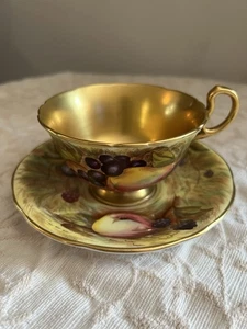 AYNSLEY FRUIT CUP D. Jones SAUCER N. Brunt Signed Gold Foot & Cup - Picture 1 of 9