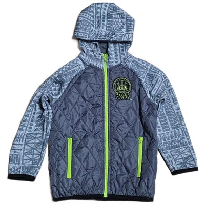 Star Wars Darth Vader Quilted Hoodie Jacket Kid's Size 5 Gray Neon Zip-Up - Image 1 of 4