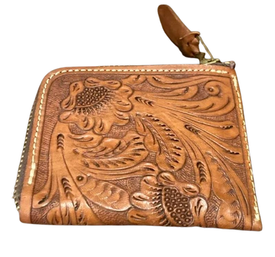 RRL RALPH LAUREN Cuero Redondo Cremallera Estuche Monedero Cartera Marrón Raro Sin Caja Foto 1 de 4