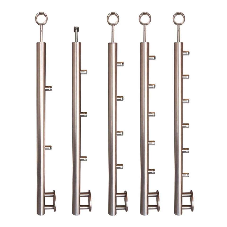 Edelstahl Pfosten seitliche Montage mit Querstabhalter Geländer V2A Treppe 12mm  - Bild 1 von 4