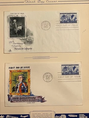 US FDCs (2) #1010 Fluegel & ArtCraft 1952 175th Anniversary Marquis de Lafayette - Image 1 of 3
