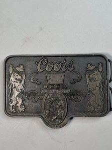 Coors Banquet Beer Twin Lions Adolph Coors Company Golden, CO Brass Belt Buckle - Picture 1 of 9