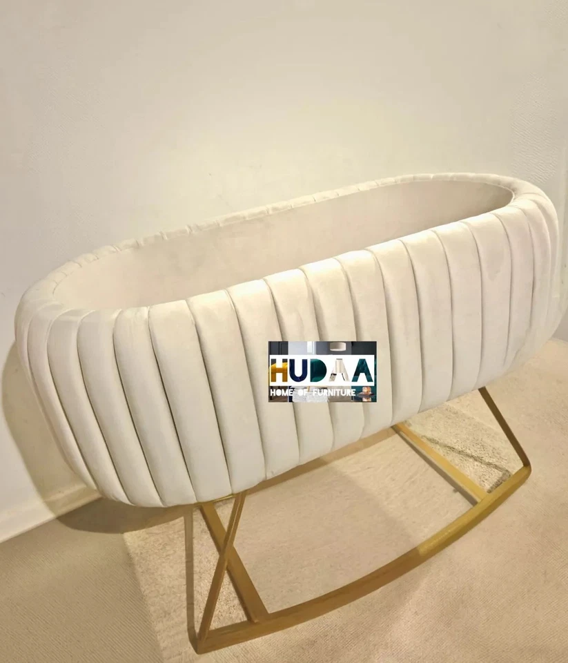 Rocking hairpin Slanted Leg Beautiful Panelled Upholstery Baby Bassinet Crib Cot - Image 1 of 4