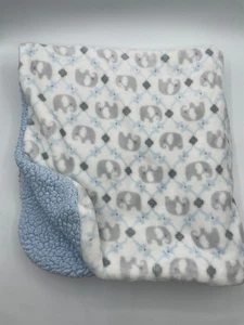 Blankets & Beyond Baby Blanket Elephant Blue Sherpa Gray White Soft Lovey 2017 - Picture 1 of 11