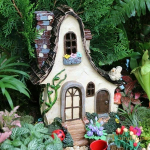 Fairy House Large Rustic Miniature Garden Cottage With Ladybug Bird Resin Fairy - Picture 1 of 12
