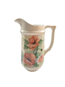 Jarra de porcelana vintage pintada a mano motivo floral 8" de alto - Imagen 1 de 11