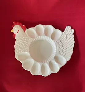 Huhn Henne Form Keramik Teufel Eierplatte Schale Tablett mit Dip Halter Vintage - Bild 1 von 12