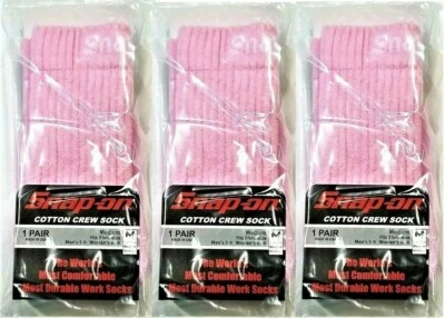 3 PAIRS Snap-On Tools PINK Crew Socks MEDIUM *FREE SHIPPING ~ MADE IN USA *NEW* - Image 1 of 3