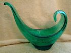 Vintage Murano Italian Blue Green Glass Console Bowl Controlled Bubbles