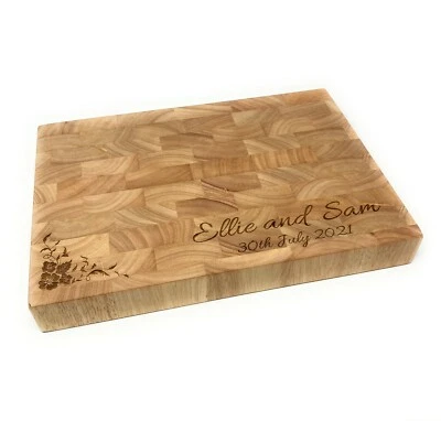 Personalised Thick End Grain Heveawood Chopping Block Engraved Wedding Gift - Image 1 of 4