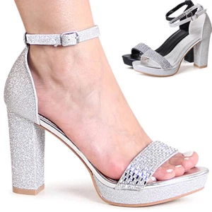 Damenschuhe Plateau Sandaletten Riemchen Pumps Glitzer Sandalen High Heels - Bild 1 von 7