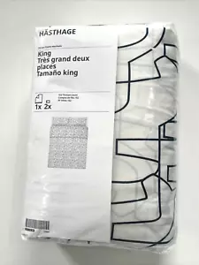 Ikea Hasthage King Duvet Cover + 2 Pillowcases Dala Horse, White Black New - Picture 1 of 4