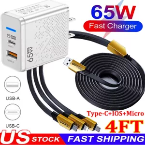 65W Super Fast Charging USB Type C Wall Charger For Samsung iPhone Android Phone - Picture 1 of 31
