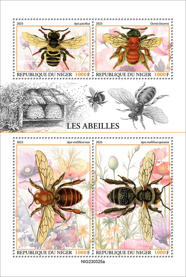 Estampillas de abejas MNH 2023 Níger M/S Foto 1 de 1