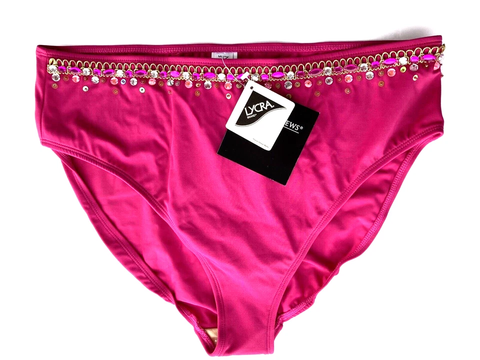 NEWPORT NEWS SWIM Bikini Bottoms PINK Jeweled High Waist Womens 14 Lycra NWT - Image 1 of 4
