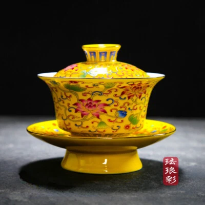 无铅景德镇彩色珐琅釉下瓷器台湾盖茶碗 — 第 1/4 张图片