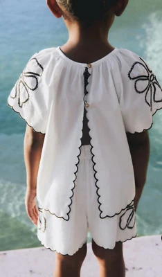 Zara NWT Baby Girl's Embroidered 100% Cotton Poplin Blouse and Short Set - Image 1 of 4