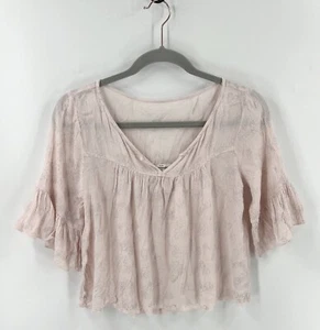 Abercrombie Fitch Girls Cropped Top Size L (10) Pink Gray Floral Flutter Sleeve - Picture 1 of 5