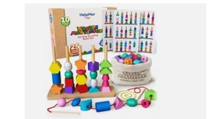 Montessori Wooden Bead Toy for Toddlers - Sequencing Bead Game, Sorting & Sta... - Picture 1 of 3