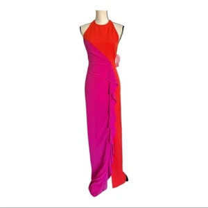 Nicole Miller Collection Colour Block Long Ruffle Evening Maxi Dress Size 2 - Picture 1 of 12
