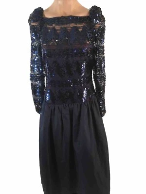 Vintage Neiman Marcus Lee Jordan NY Blue Sequined Women's dress ILGWU Sz 12 - Image 1 of 4