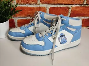 WOMENS PRIMARK X DISNEY STITCH UK 8 EU 42 BLUE WHITE LACE UP HIGH TOP TRAINERS - Picture 1 of 5