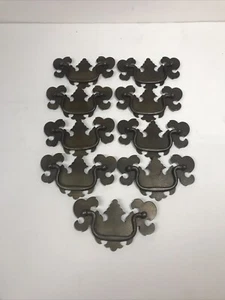 Vintage Drop Handle Drawer Pulls Chipenndale Batwing Brass Plated Steel 3” OC - Picture 1 of 8