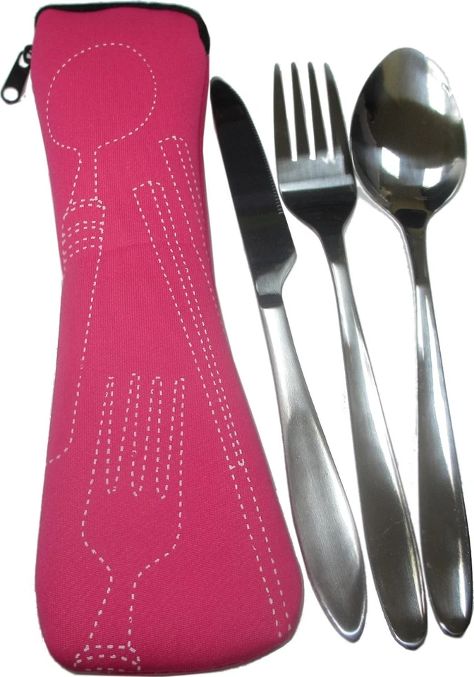 Reisebesteck-Set: Messer, Gabel, Löffel mit Bestecktasche in 6 diversen Farben - Bild 1 von 1