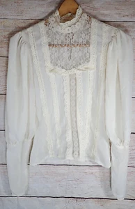 Rare 1900s Victorian Edwardian Vintage Belled Arm White Sheer Lace Blouse S/M - Picture 1 of 13