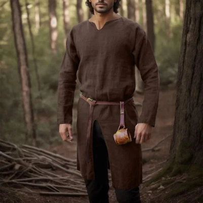 中世纪文艺复兴亚麻衬衫上衣束腰外衣,骑士维京海盗角色扮演服装 — 第 1/4 张图片