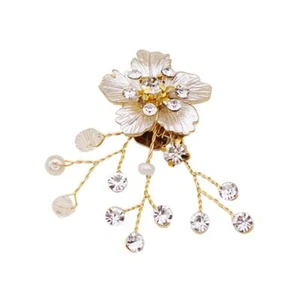 Shoe Clip Flower Gold Luxury Elegant DIY Women Lady Shoes Handmade Crystal Pearl - Picture 1 of 8