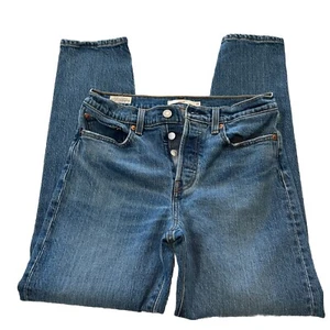 Pantalones de mezclilla Levi's Premium para mujer con cuña calce recto tiro alto botón mosca azul 28 - Imagen 1 de 9