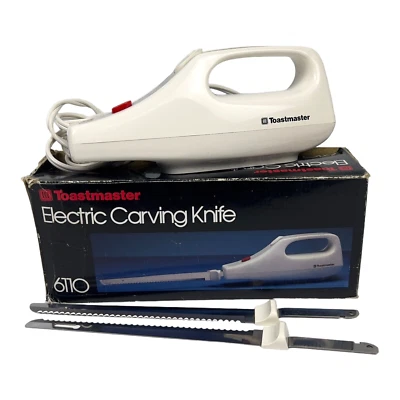 Cuchillo de talla eléctrico Toastmaster 6110 vintage 2 hojas de acero inoxidable funciona Foto 1 de 4