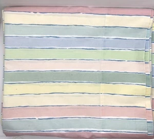 Vintage Collier Campbell Wamsutta King Flat Sheet Blue Pink Green Pastels Stripe - Picture 1 of 7