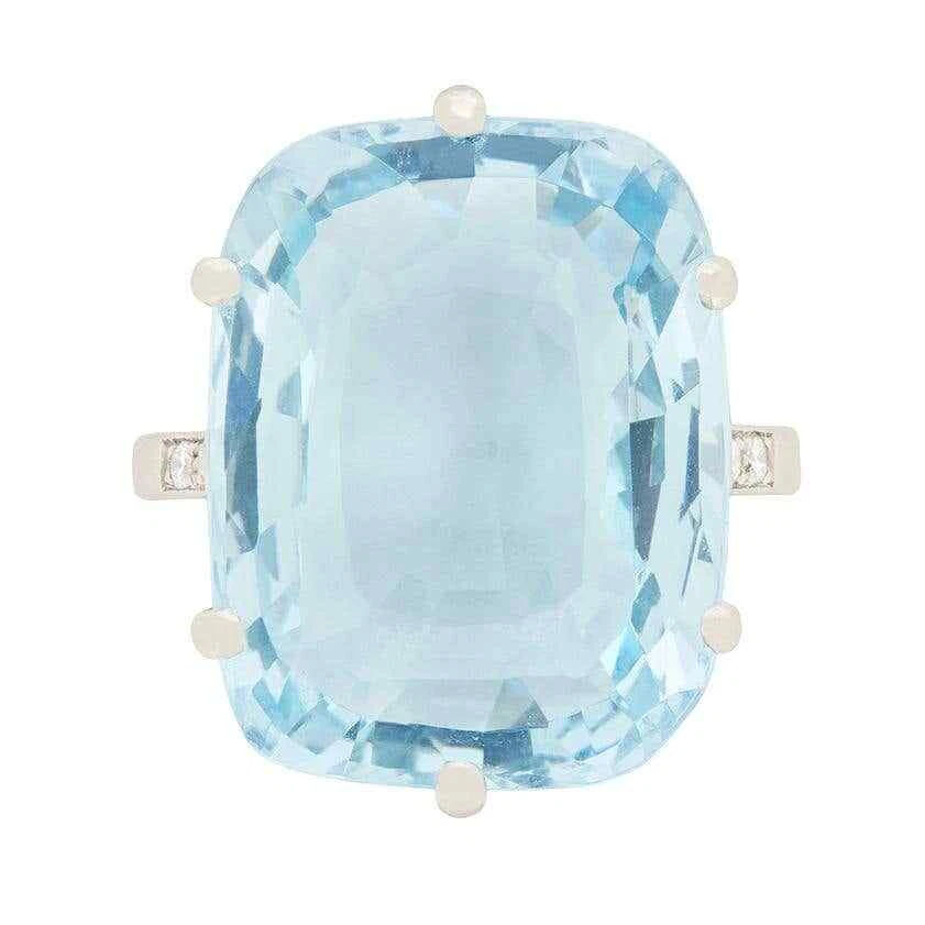 Women's 935 Silver Cushion Cut Blue Aquamarine & White CZ 14.75 CT Wedding Ring - Image 1 of 4