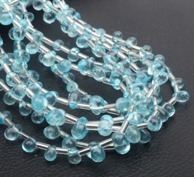 Sky Blue Topaz Beads 8 Inch Strand 6-8 MM Beads Smooth Drop Shape Gemstone Beads - Image 1 of 4