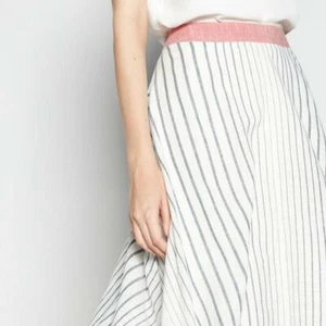 Debenhams Principles White Stripe Print Linen Midi Flared Skirt Zip Medium M NEW - Picture 1 of 8