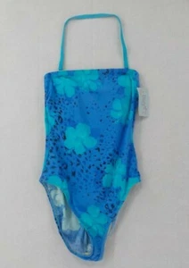 DAISY'S SWIMWEAR BANDEAU SWIMSUIT GIRLS 1 PC SZ 10 BLUE REMOVABLE STRAP FLORAL - Picture 1 of 12
