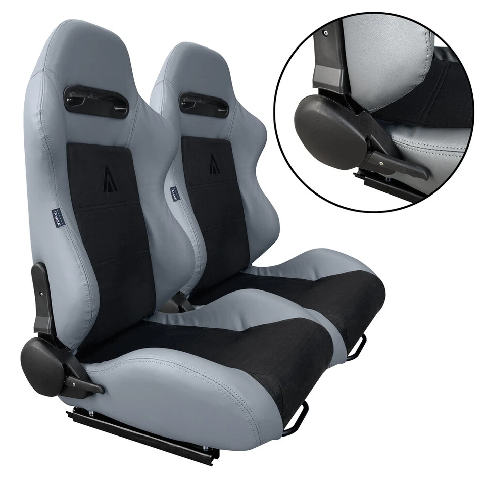 2 TANAKA GRAY PVC LEATHER SUEDE RACING SEAT RECLINABLE + SLIDER FOR FORD RANGER - Image 1 of 4