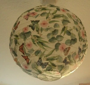 34 cm wide hand decorated paper lantern lampshade &pink flowers and butterflies - Picture 1 of 9