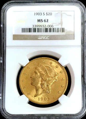 1903 S GOLD USA $20 LIBERTY HEAD DOUBLE EAGLE COIN NGC MINT STATE 62 Cover