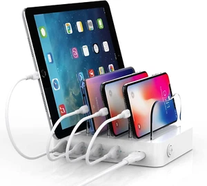 Charging Station for Multiple Devices, 4-Port Charger Station with 4 Charging Ca - Picture 1 of 12