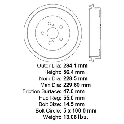 For Toyota Corolla 2009-2018 Centric Premium Rear Brake Drum - Изображение 1 из 4