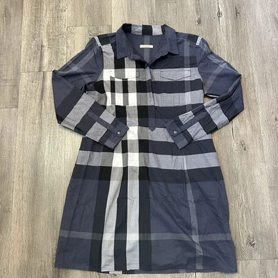 Camisa Burberry Brit manga larga con botones para mujer túnica azul mediana a cuadros búfalo Foto 1 de 4