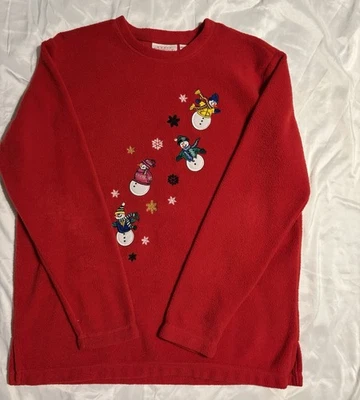 Suéter polar rojo invierno edición básica vacaciones mujer bordado muñecos de nieve talla M Foto 1 de 4