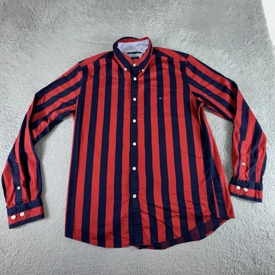 Vintage Tommy Hilfiger Shirt Large Slim Fit Red Blue Striped Streetwear Preppy - Image 1 of 4